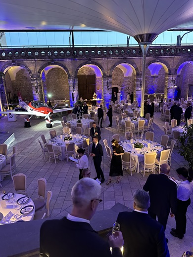 Tecnam held a gala at the Castello di Faicchio to celebrate 75 years since the Pascale brothers began their first airplane design. The P-Mentor was on display in the castle, located near where the brothers grew up in Italy. Photo by Sarah Deener.