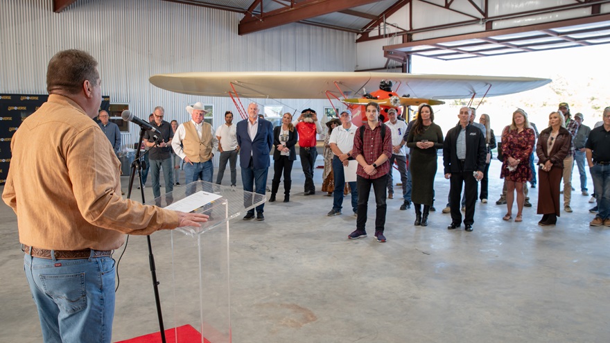 Aeroverse CEO Charles Cook announced the pending December 17 launch of the new aviation streaming service during a November 14 event at his private airport in Texas. Photo courtesy of Aeroverse.