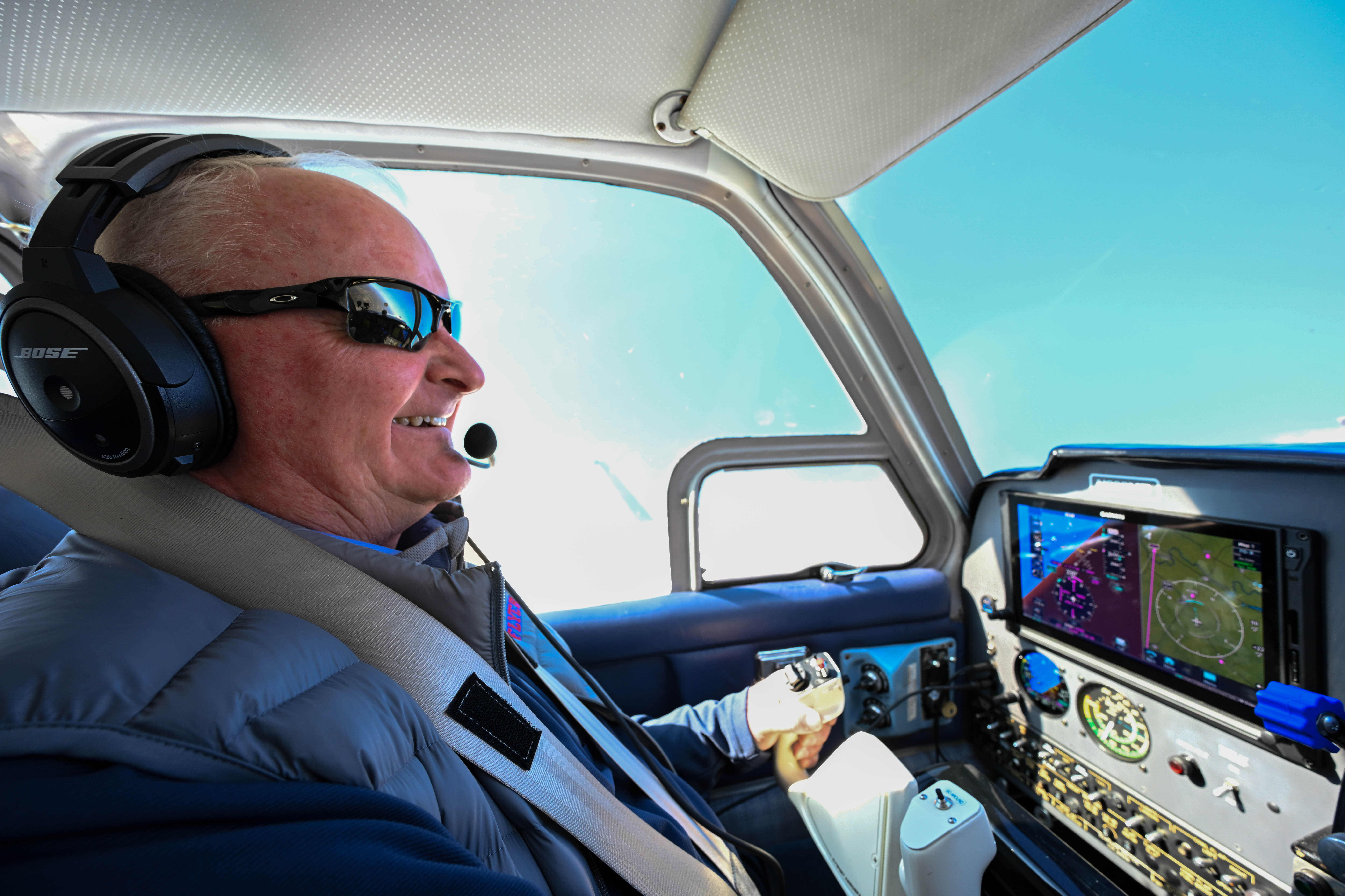 AOPA President Mark Baker has logged many hours in Beecraft Barons and added his first hour flying a Baron burning GAMI G100UL unleaded aviation fuel on October 31. Photo by David Tulis.