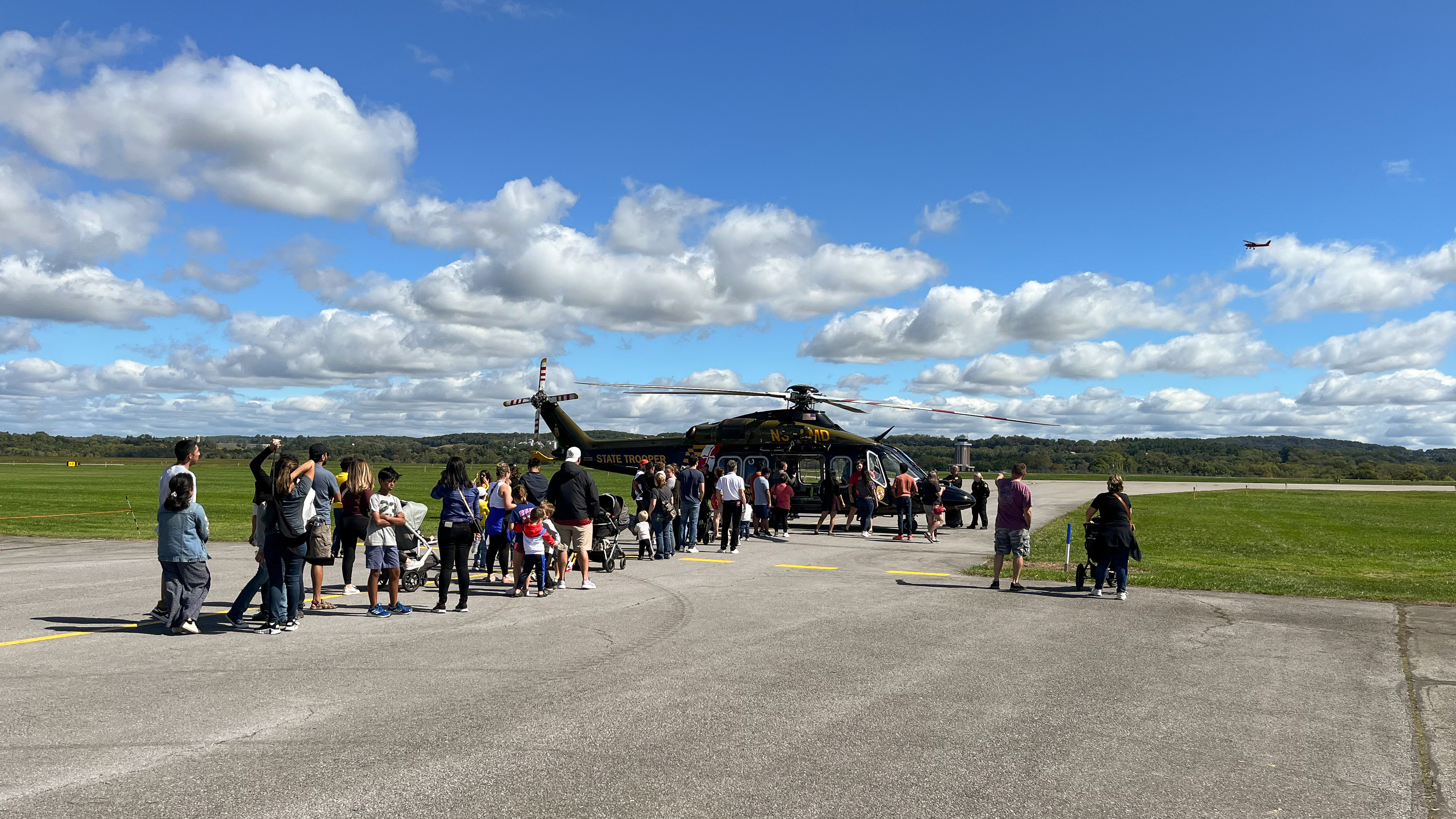 Lines formed in front of the Maryland State Police helicopter all day long. Photo by Sylvia Horne.

