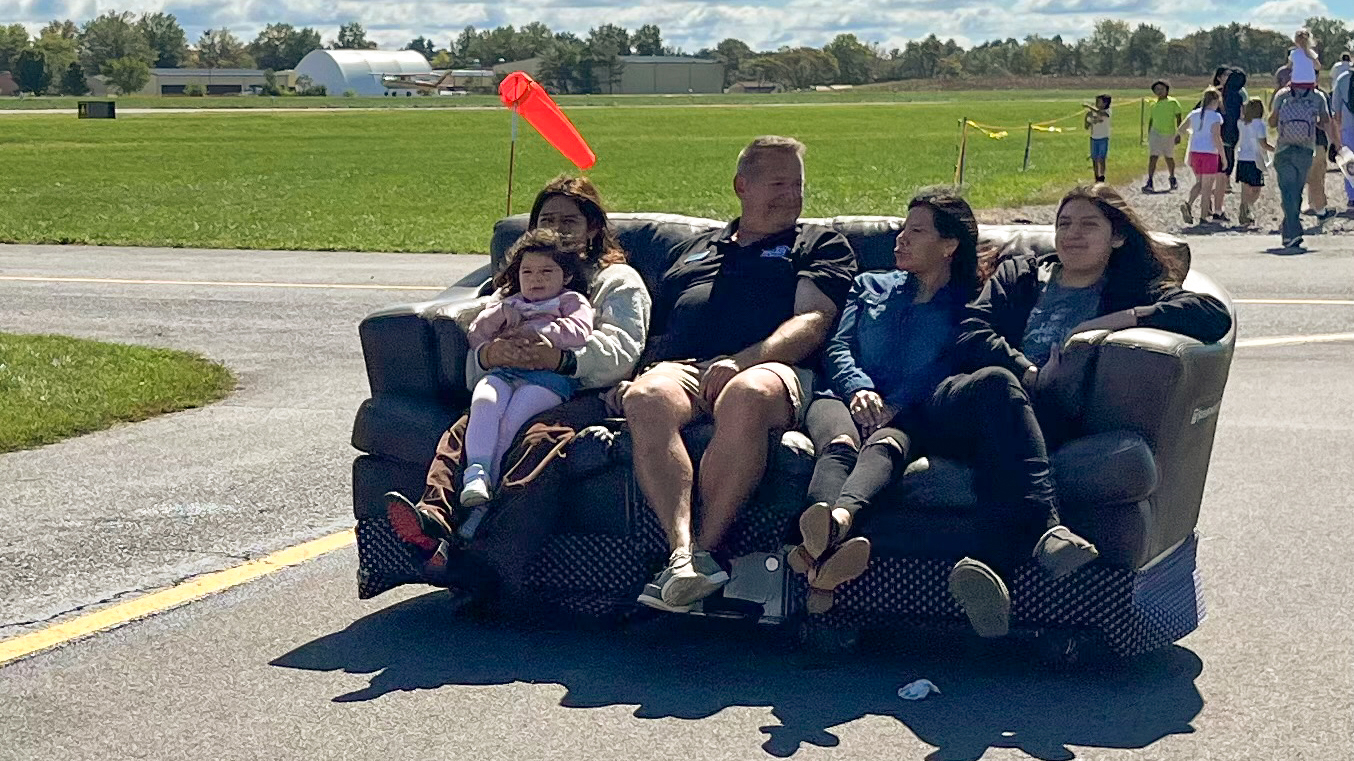 This sofa is not flying, but it's a good way to get around the airport. Photo by Sylvia Horne.

