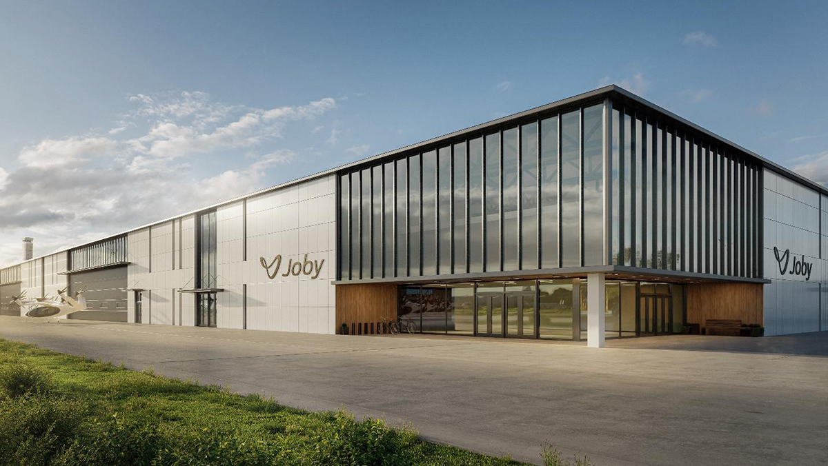 A render of Joby’s proposed manufacturing facility in Dayton, Ohio, which will support production of up to 500 electric vertical take-off and landing (eVTOL) aircraft per year. Image courtesy of Joby Aviation.