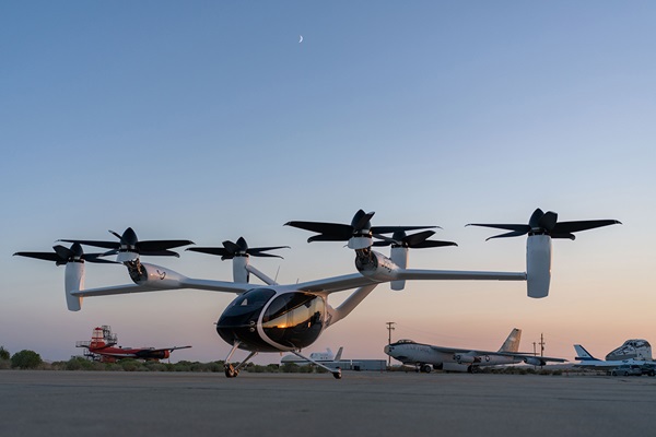 Joby recently delivered its first electric vertical takeoff and landing aircraft to Edwards Air Force Base as part of the company’s contract with the U.S. Air Force. Photo courtesy of Joby.