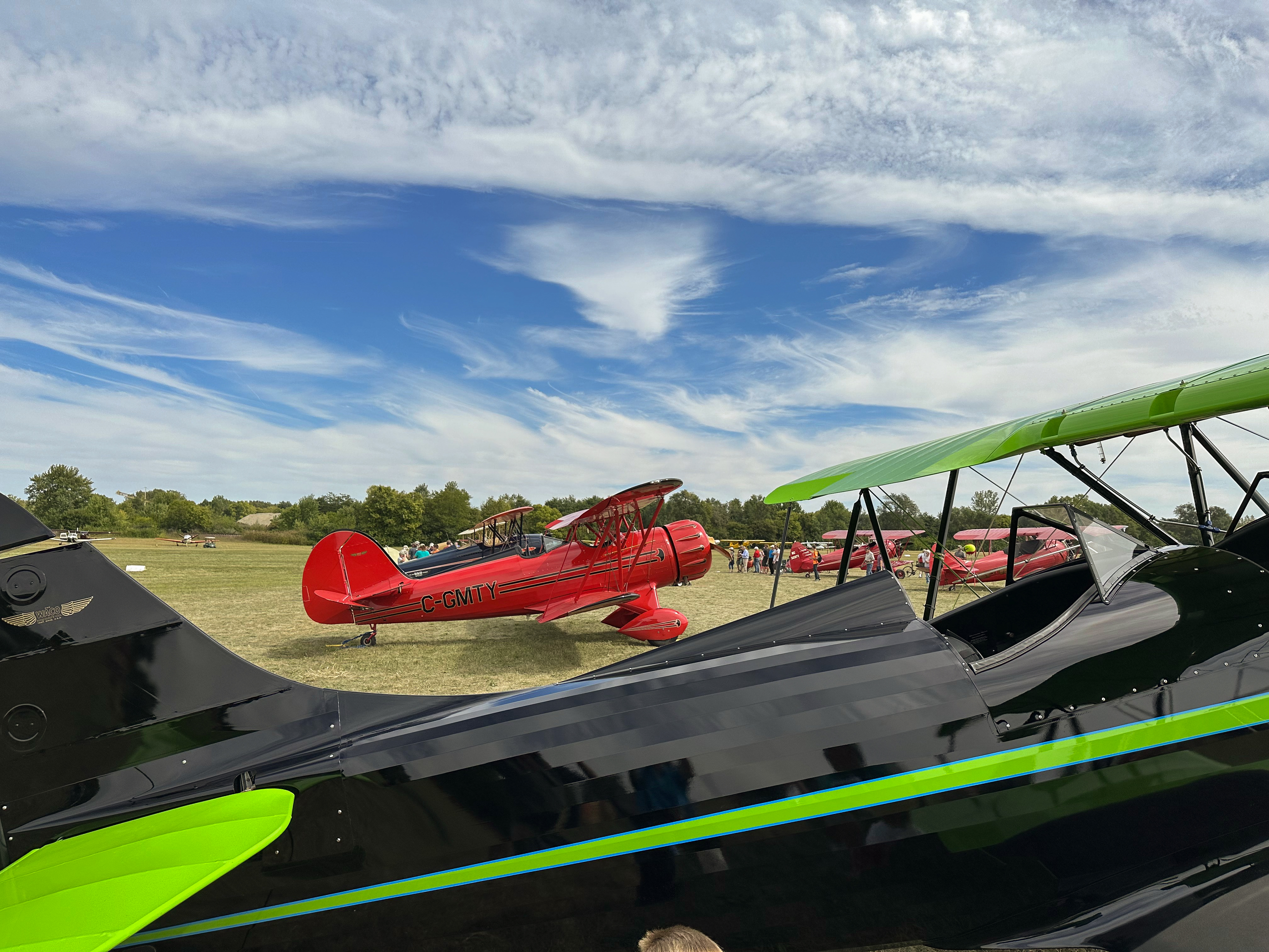 Robert Masone flew his restored 1940 Waco UPF-7 from Delaware to Ohio for the event. The aircraft sports a modern paint scheme that's eye catching from the air and the ground. Photo by Alyssa J. Cobb.