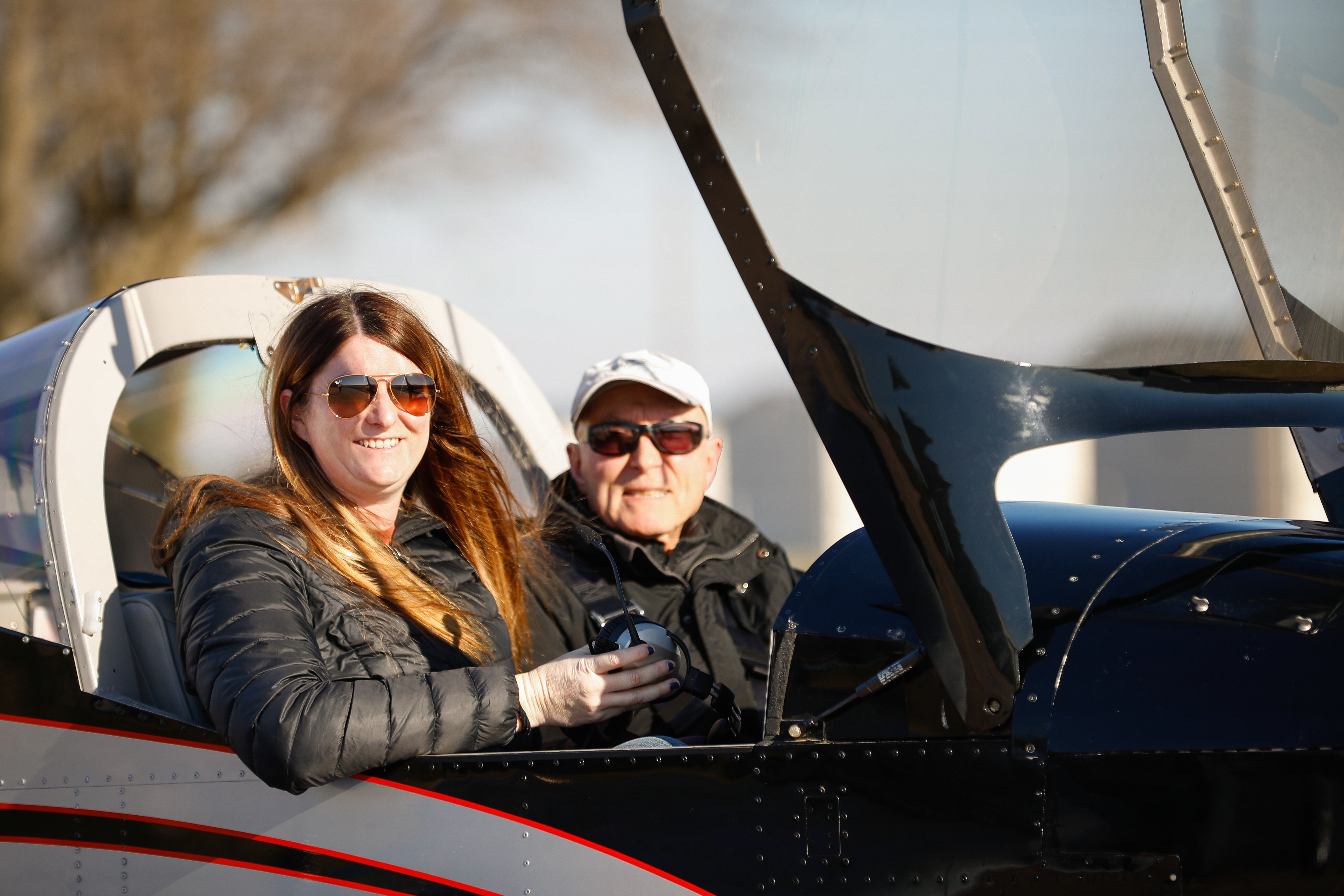 High school educator Alyssa Horpedahl participates in a discovery flight with CFI Mike Filucci. Photo by Rebecca Boone.