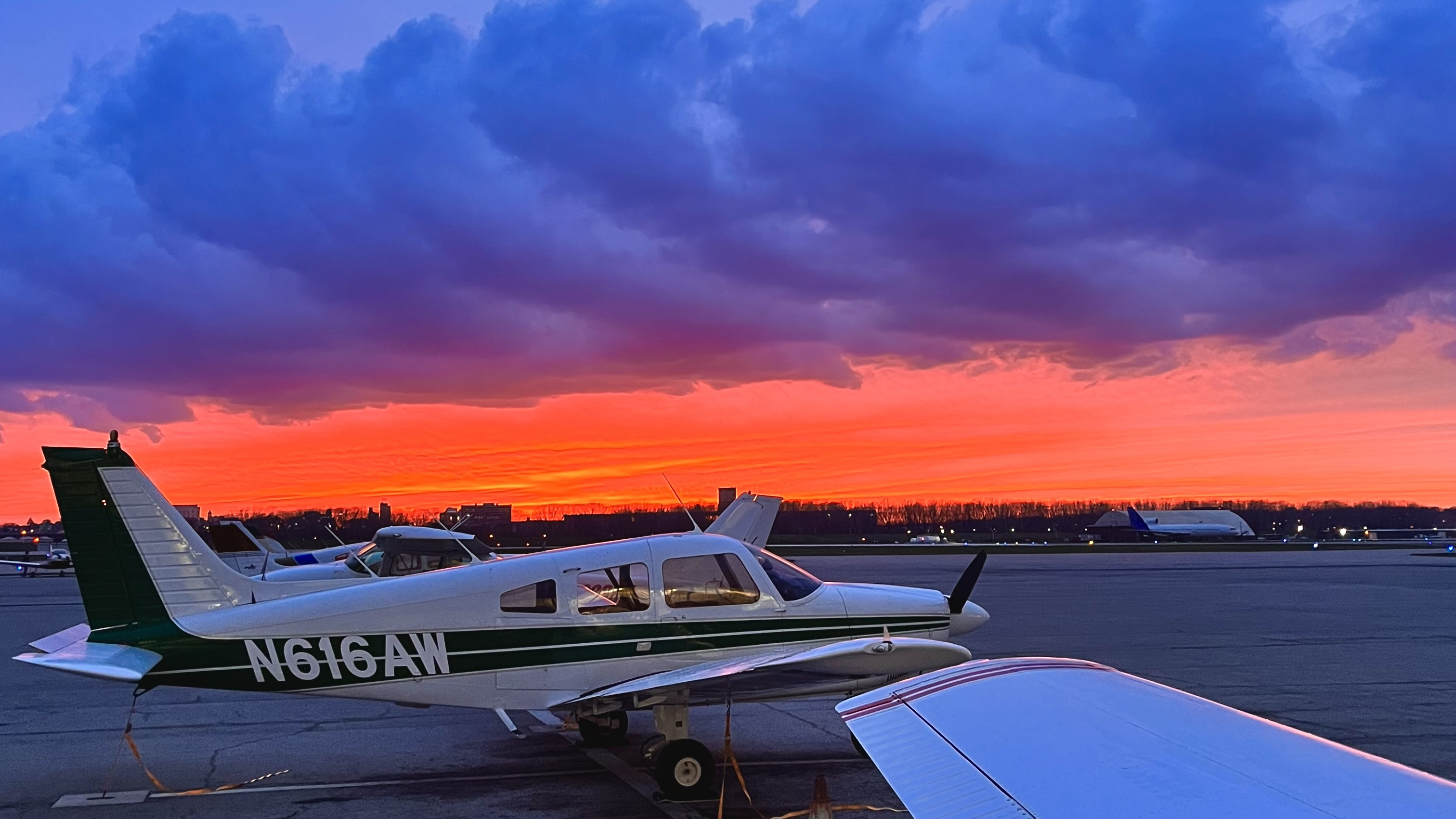 Part of ATD’s current fleet of training aircraft at sunset last week. Photo by Meagan Jackson.
