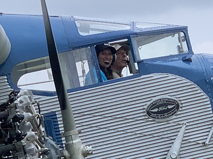 Pilot Ed Kornfield waits for the signal to start up, while the author enjoys the view from the right seat. Photo by Greg Fischer.