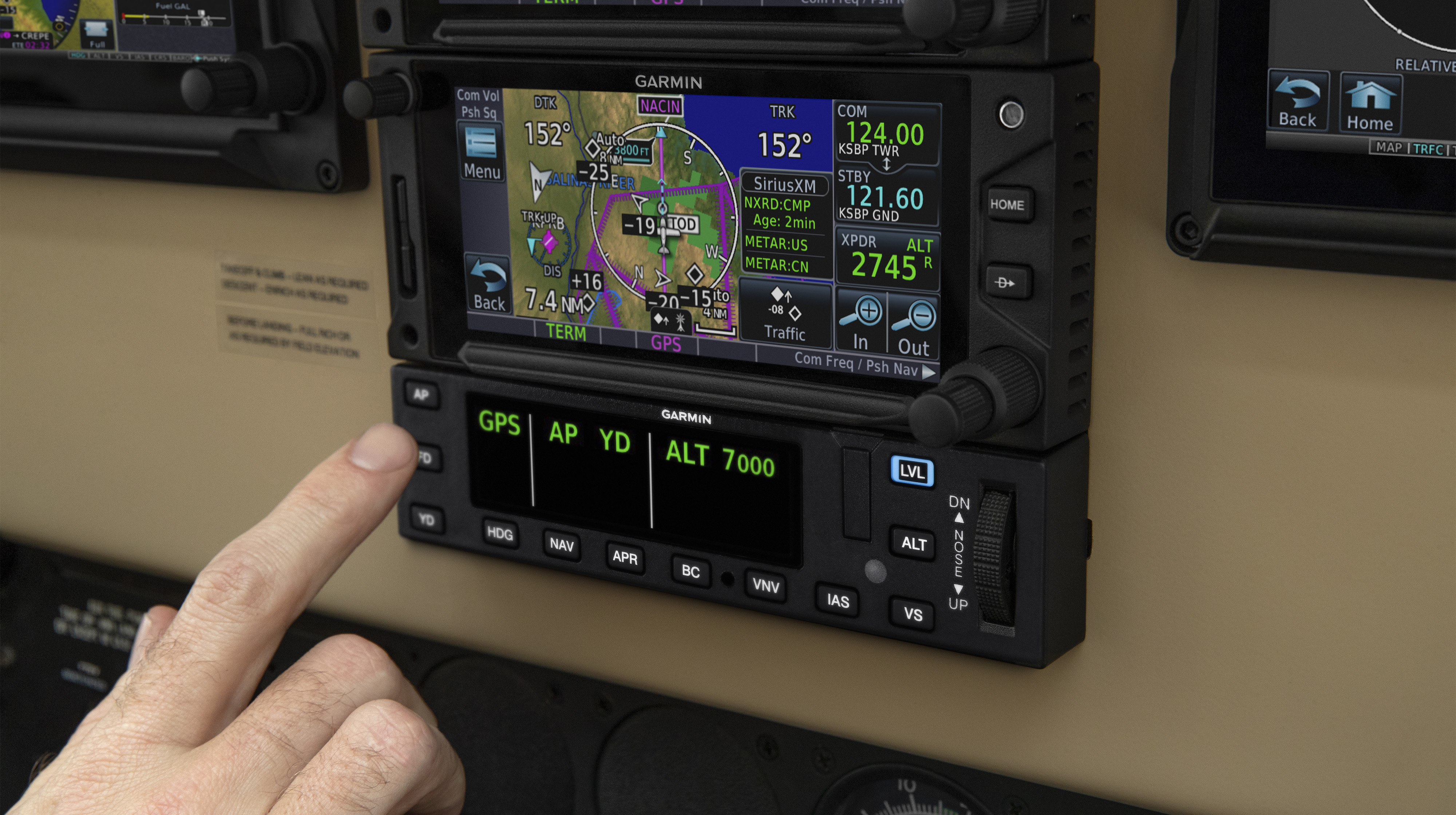 Garmin's new GMC 605C mode controller for the GFC 600 digital autopilot more than doubles the area of the daylight-readable, color LCD display. Photo courtesy of Garmin.