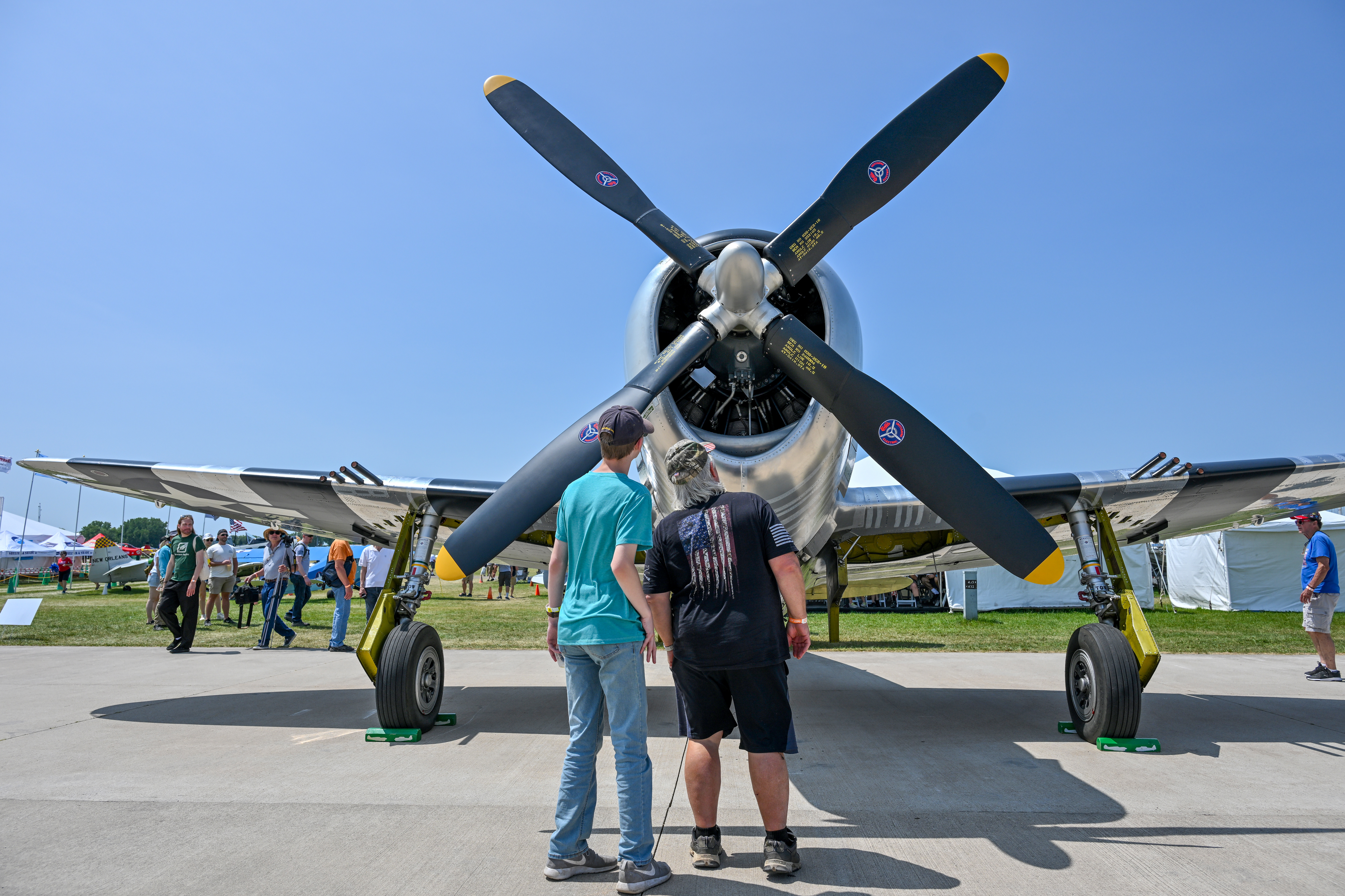 Dakota Territory Air Museum’s Republic P-47 Thunderbolt named “Bonnie” is believed to be the only flying Republic-built razorback example and is on display in the warbirds are. Photo by David Tulis.