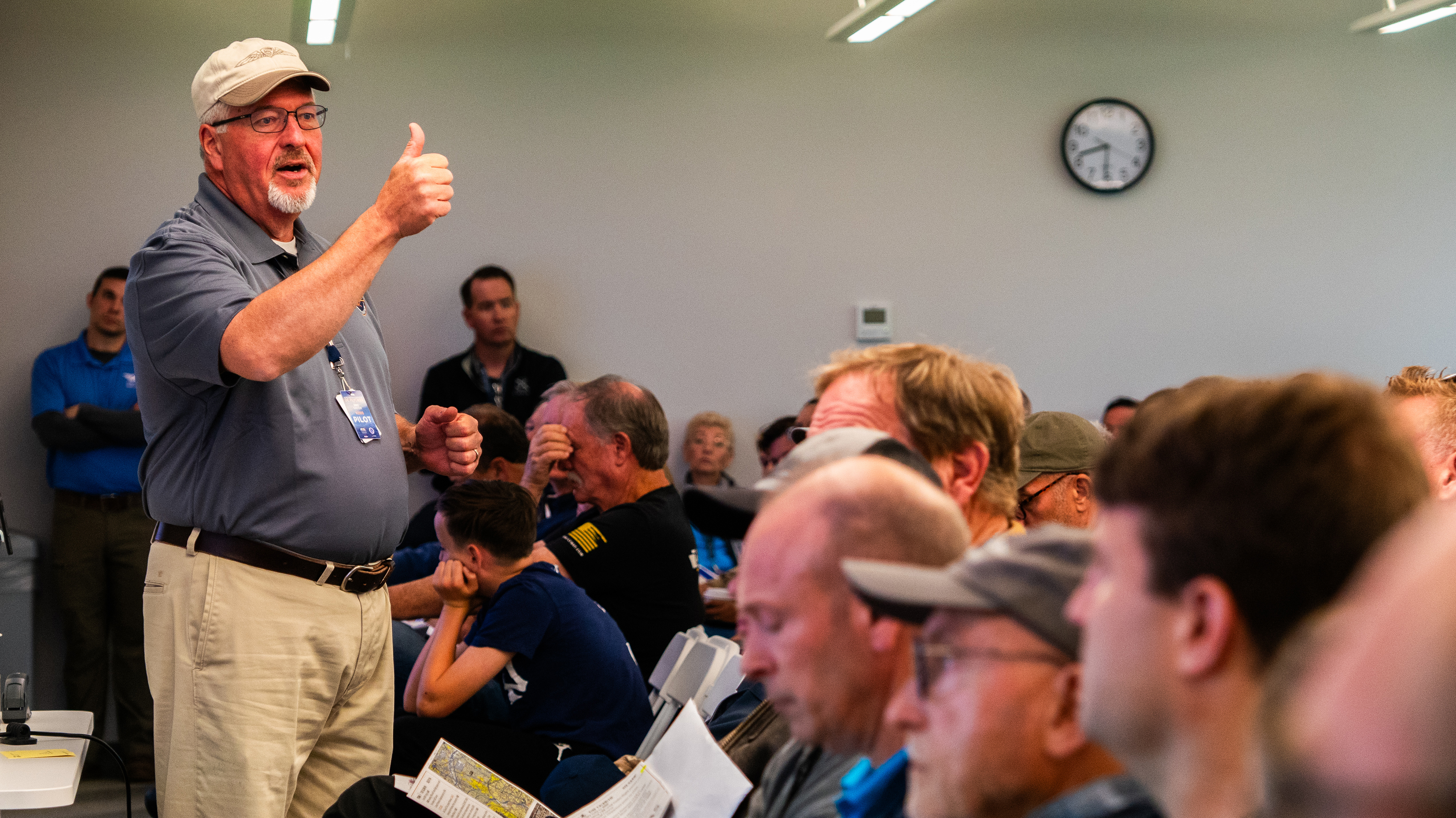Former U.S. Navy pilot and longtime general aviation advocate Mike Ginter, pictured briefing pilots for the National Celebration of General Aviation Flyover of Washington, D.C., in May, has been named the new leader of the AOPA Air Safety Institute. Photo by Jake Teague.