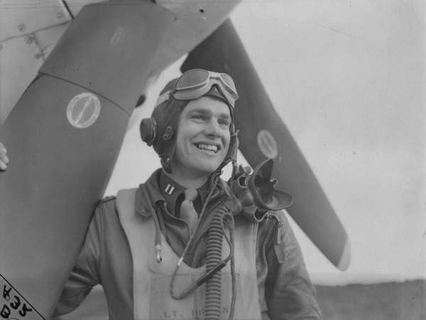 Clarence 'Bud' Anderson with his North American P-51 Mustang, March 1944. Photo from the Roger Freeman Collection, courtesy of the American Air Museum in Britain.