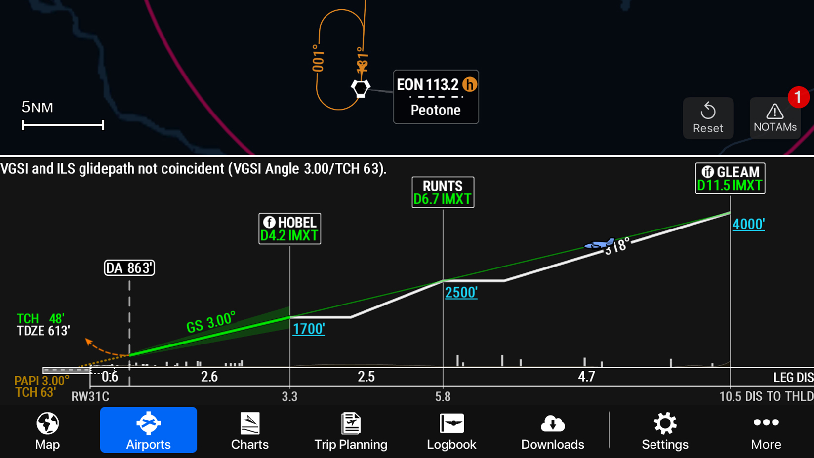 Garmin Pilot's new SmartCharts feature was designed to simplify procedures. Image courtesy of Garmin.
