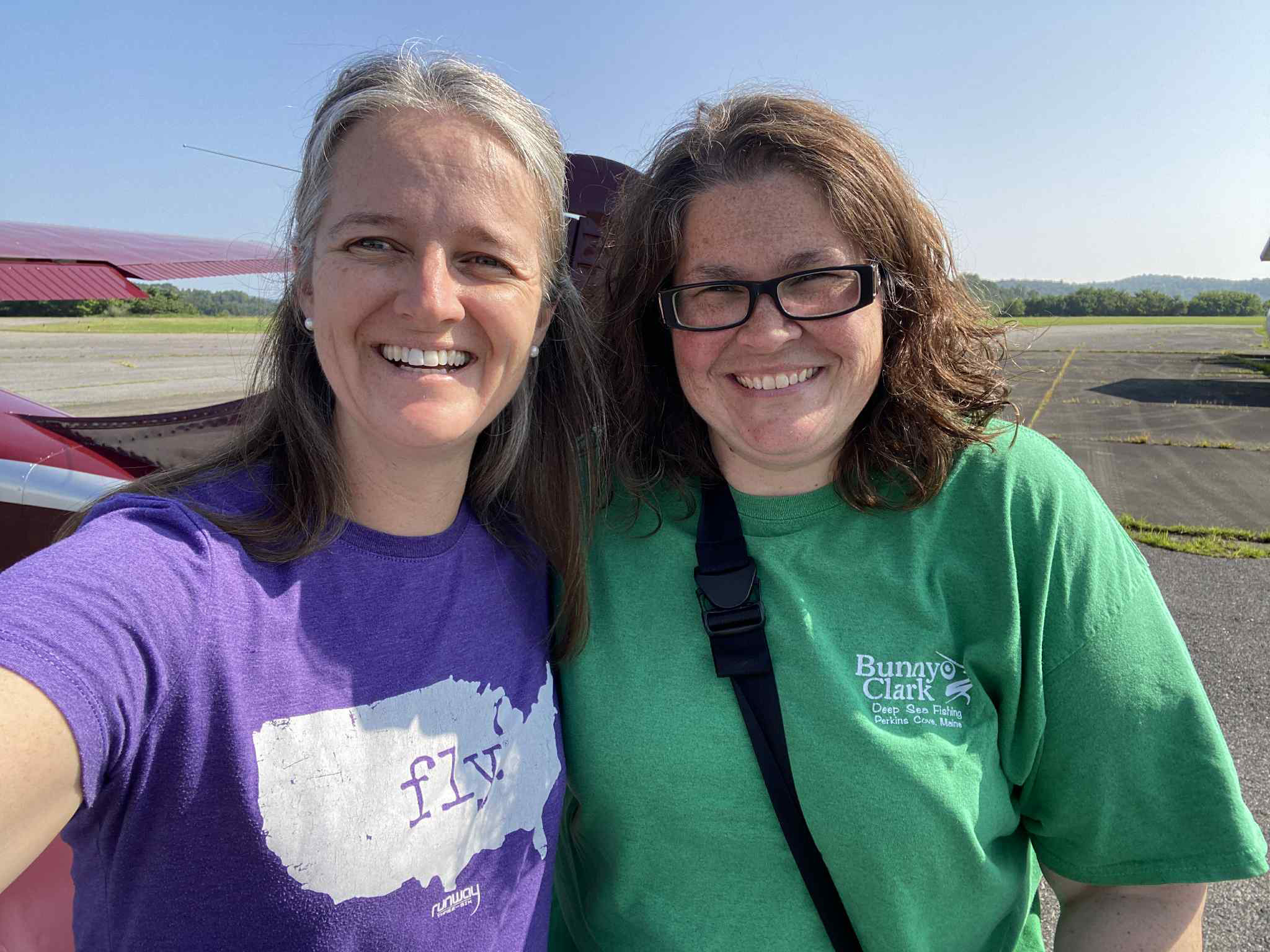 The author takes her childhood friend Hope Sharps for a flight to gain firsthand experience in the air before teaching a new aviation curriculum to her eighth graders. Sharps juggles teaching full-time, raising a teenage son, and managing her terminally ill father's care. Photo by Alyssa Cobb.