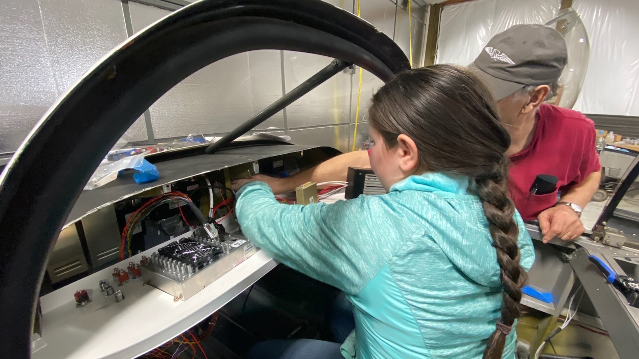A student works with mentor Ed Mayer on installing Dynon avionics. Photo courtesy of the North Idaho High School Aerospace Program.