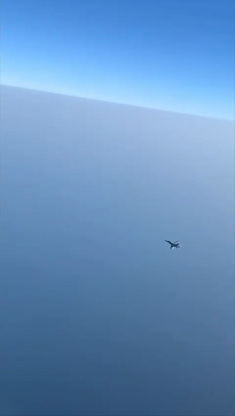 The U.S. Navy F/A-18 Super Hornet dispatched to investigate an approaching Piper Archer never flew particularly close to the Piper, so this image extracted from the video that the Piper pilot later posted on Instagram offers one of the clearest views. Photo courtesy of Sam Rutherford (@neophile.me).