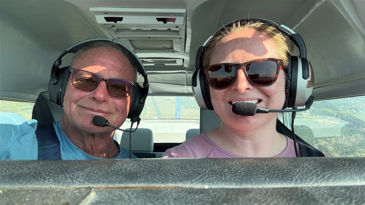 Katie Gayon in the flight deck of a Cessna 182 with her father, Jefferey Gayon. Photo courtesy of Katie Gayon. 