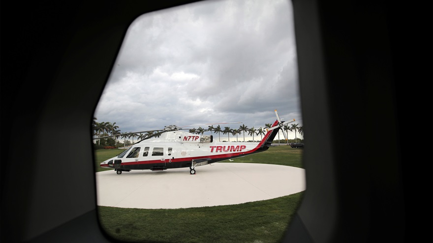 U.S. President Donald Trump's personal helicopter is seen at Mar-a-Lago estate in Palm Beach, Florida, April 9, 2017. Photo by Carlos Barria, Reuters.