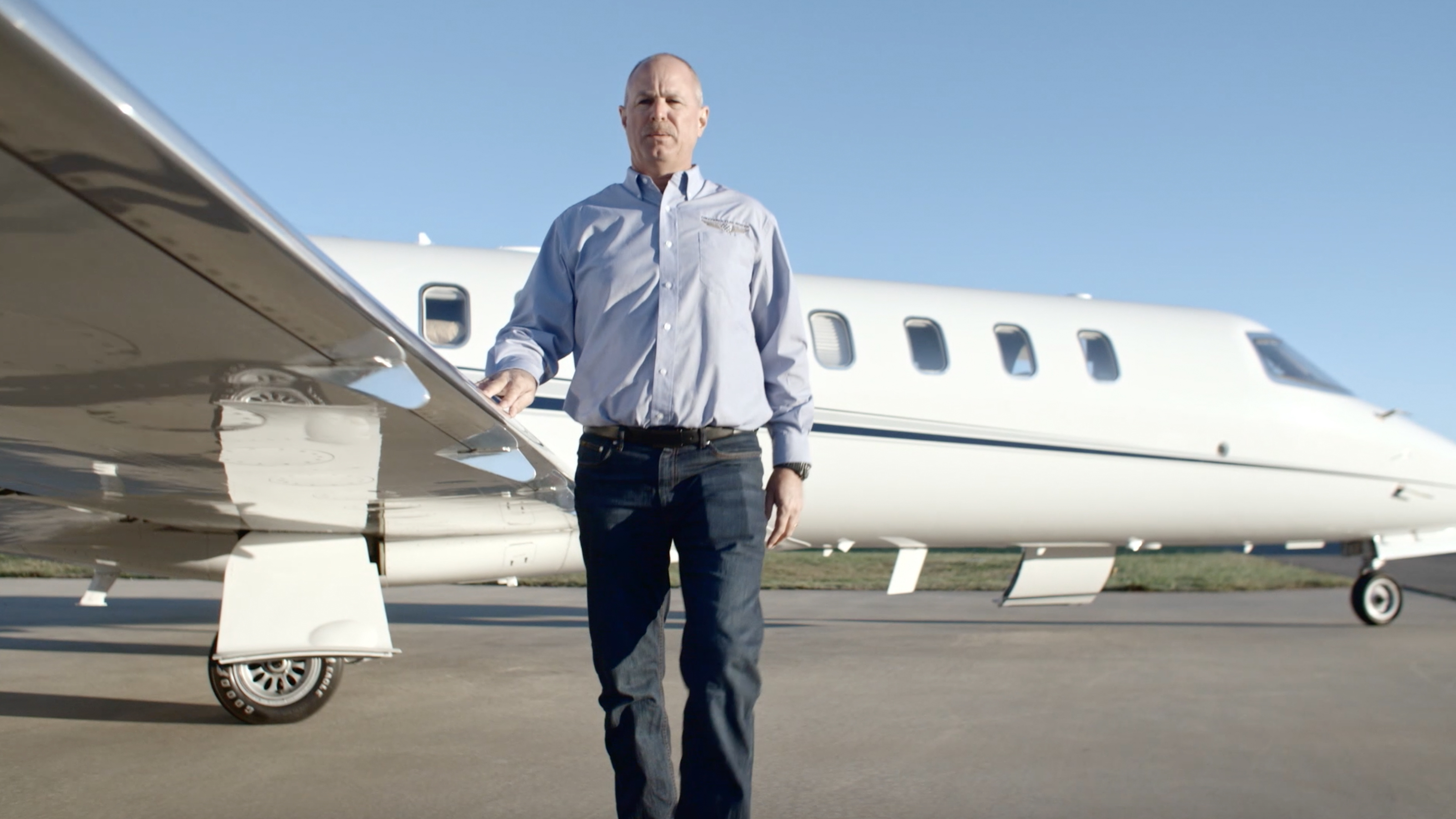 Chief Pilot Joey Meier inspects his Lear 45