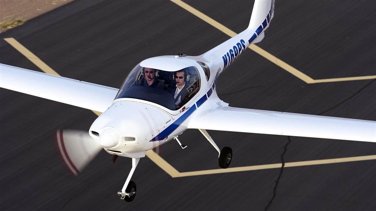 A diamond DA20-C1 Katana lands at Williams Gateway Airport in Mesa, Arizona.