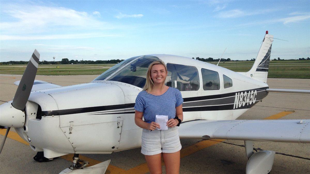 Delaney, moments after receiving her private pilot certificate.