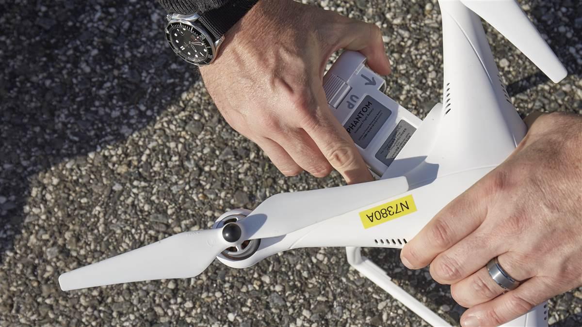The battery for a DJI Phantom 3 drone lasts about 20 minutes.