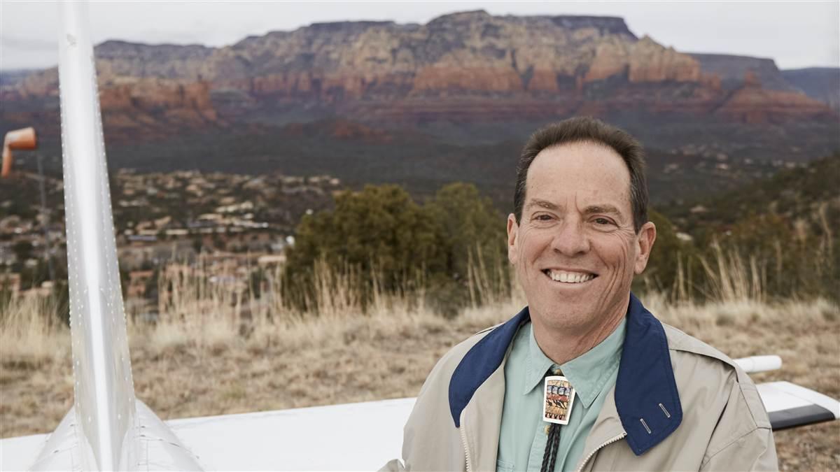 Portrait of pilot Greg Brown, columnist for AOPA Flight Training, with "Flying Carpet" Cessna 182.
Sedona Airport (SEZ)
Sedona, AZ USA