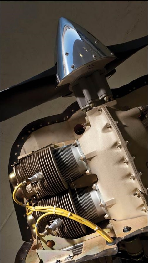 The Cessna Skycatcher was produced with the 100-horsepower Continental O-200D. Like most small-aircraft engines, the four-cylinder O-200 lines up the cylinders on either side of the crankcase; this compact configuration minimizes aerodynamic drag. It is a direct-drive engine, which means the crankshaft is connected directly to the propeller. Each cylinder has two spark plugs for redundancy; each magneto fires one spark plug in each cylinder.