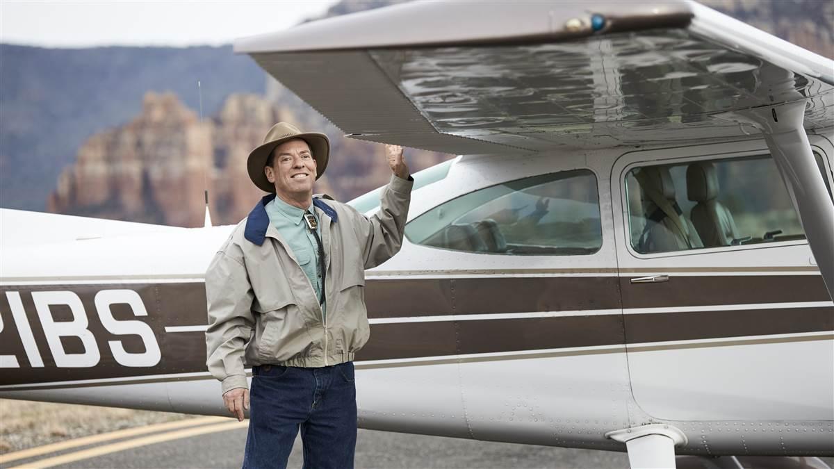 Portrait of pilot Greg Brown, columnist for AOPA Flight Training, with "Flying Carpet" Cessna 182.
Sedona Airport (SEZ)
Sedona, AZ USA