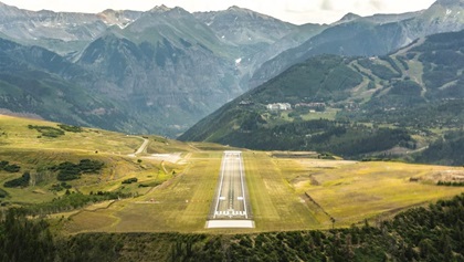 Approach to Runway 9 at Telluride Regional Airport, Colorado.