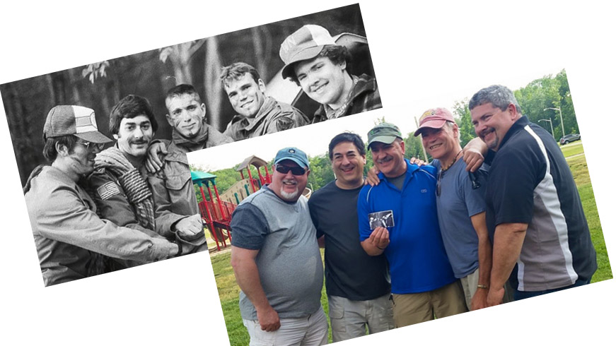 The gang, including (left to right) Tory Smith, Eric Jacobs, Pete Monroe, Bruce Kellum, and Nelson Johnson, who met at Jacobs’ father’s flying club in New York, still fly together, organize reunions, and share memories.
