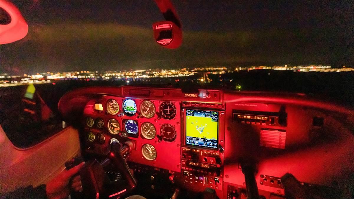 It may be difficult or impossible to see the runway numbers at night, even on final. Verify you’re lined up for the correct runway with your instruments. Photography by Charlie Beadle