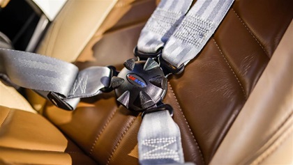 Four-part shoulder harness. Two waist belts and two shoulder straps attach at the center.