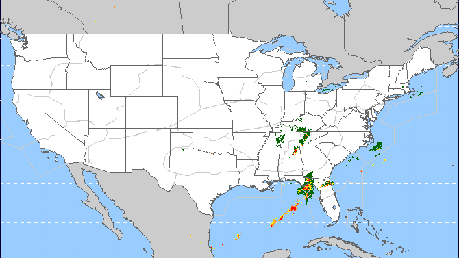 The National Convective Weather Forecast (NCWF) chart is updated every five minutes, and shows current and one-hour forecast positions of convective weather. You can zoom in and watch animations of cell movements. 