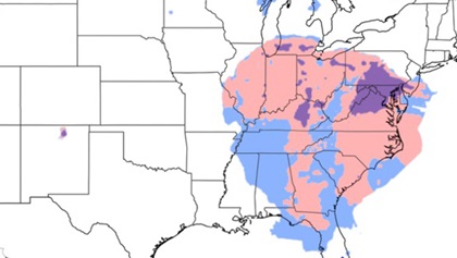 The Aviation Weather Center’s Graphical Forecast for Aviation for midday on the November 15 predicted low IMC (purple) for much of the Mid-Atlantic, and plain-Jane IMC (light purple) for much of the eastern United States.