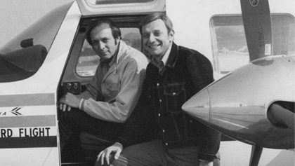Author Barry Schiff (seated) and Hal Fishman captured two prestigious speed records from the Soviet Union using an Aerostar 601A in 1975.