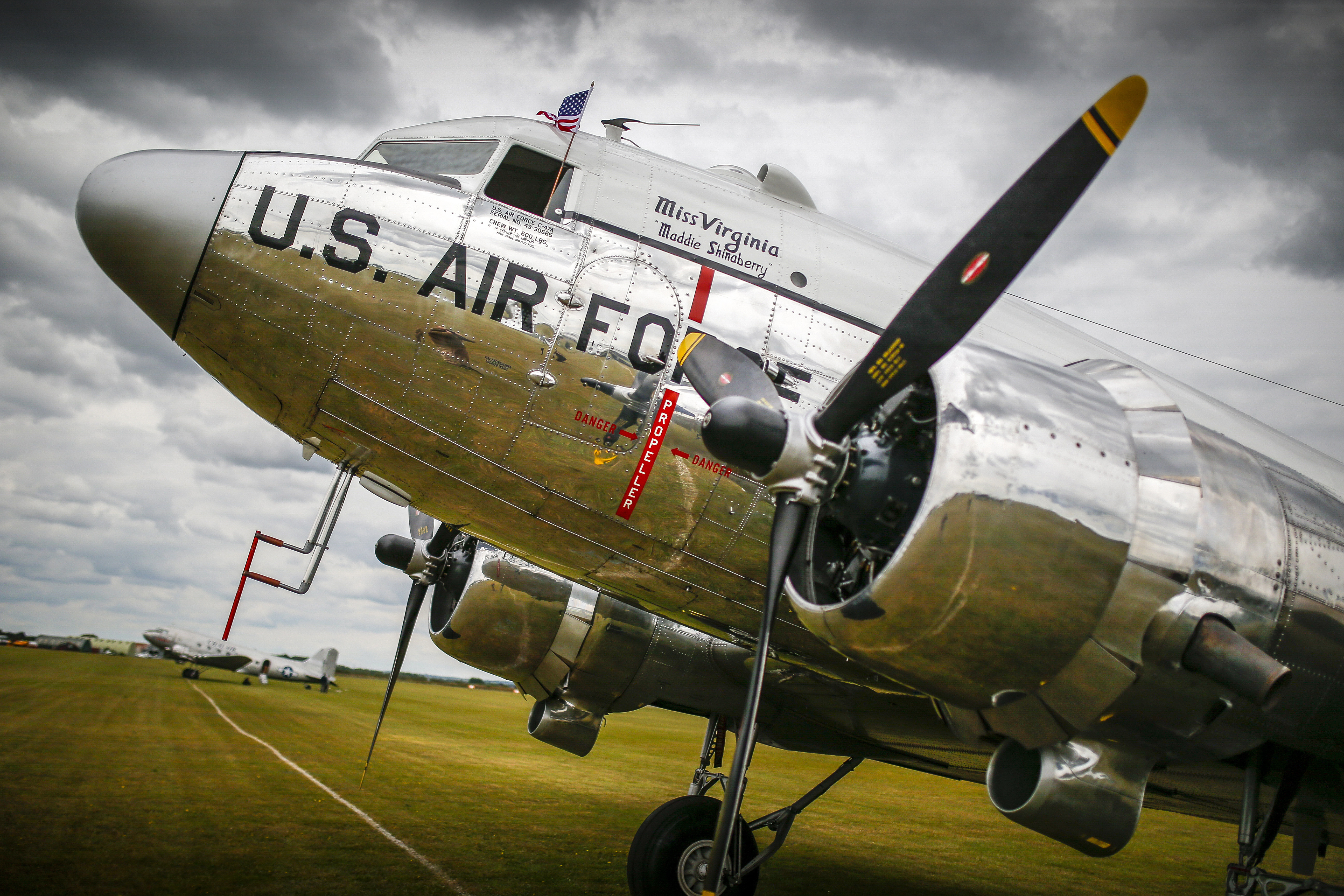'Miss Virginia' reflects the English sky in Duxford.
