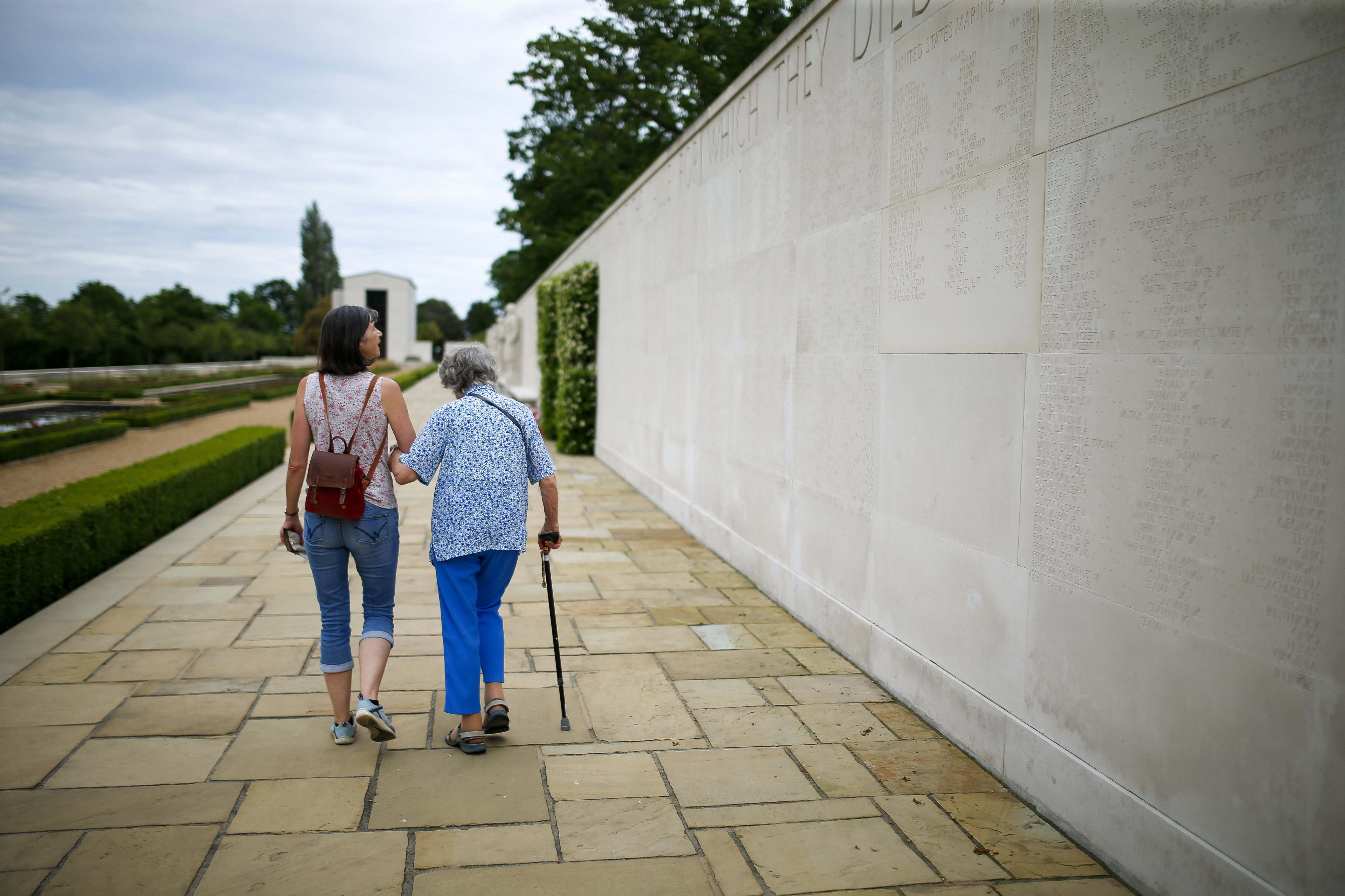 The Wall of the Missing at the Cambridge American Cemetery and Memorial includes the names of more than 5,100 missing American soldiers, most lost in the Battle of the Atlantic and the bombardment of northwest Europe.