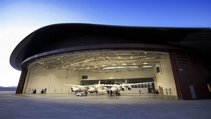 The hangar at Spaceport America will house two spaceship carriers and five spacecraft. Photo courtesy Virgin Galactic