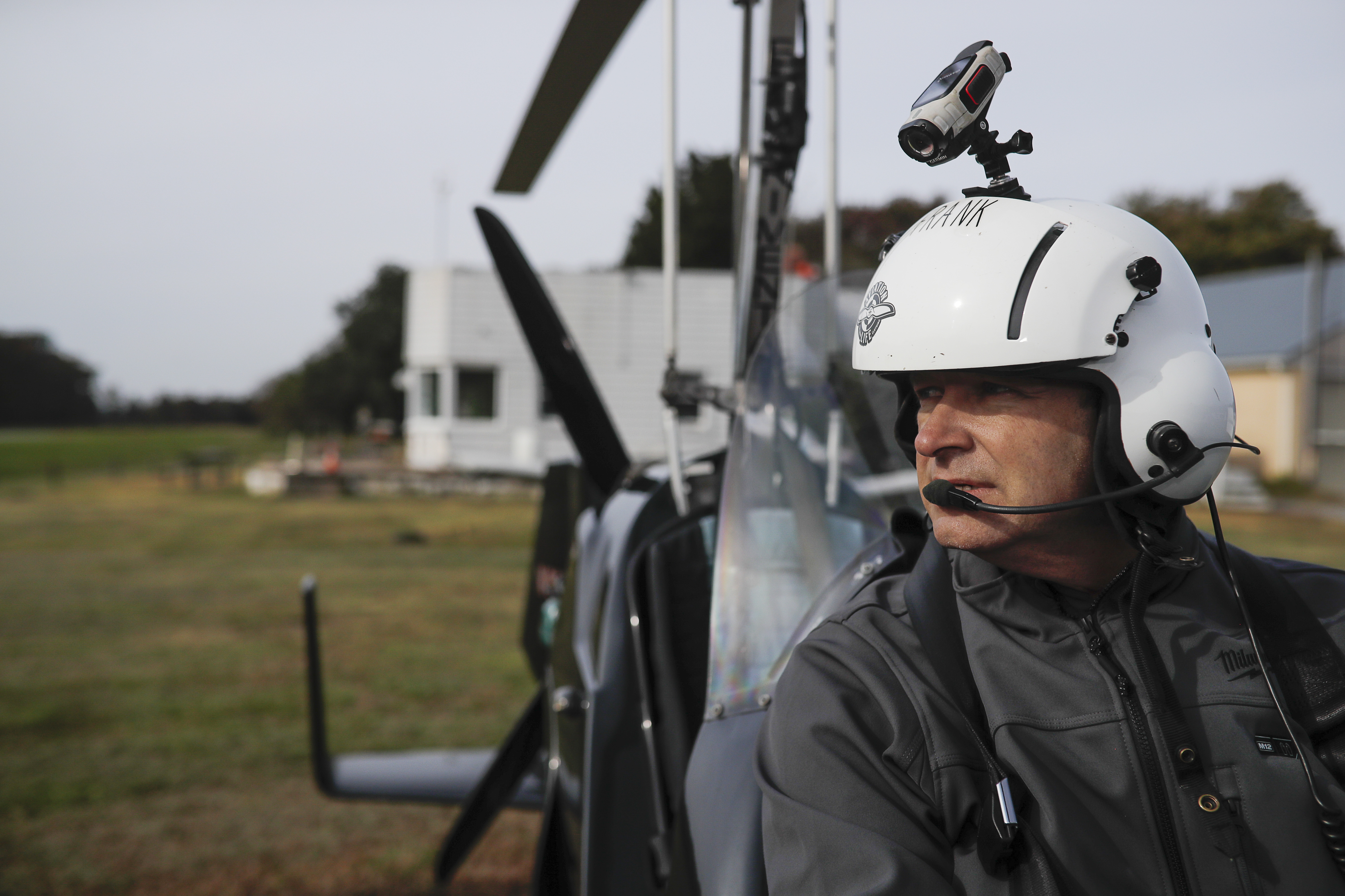 Pilot Frank Noe often uses a helmet-mounted action camera to record his flights; his social media followers are intrigued by the bird’s-eye views of local landmarks that he posts.