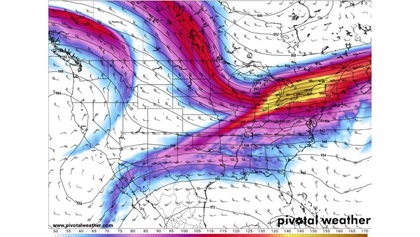 From Pivotal Weather’s website, the Global Forecast System model gives us another view of the same situation. Model agreement is one sign of a reasonably reliable forecast outcome.