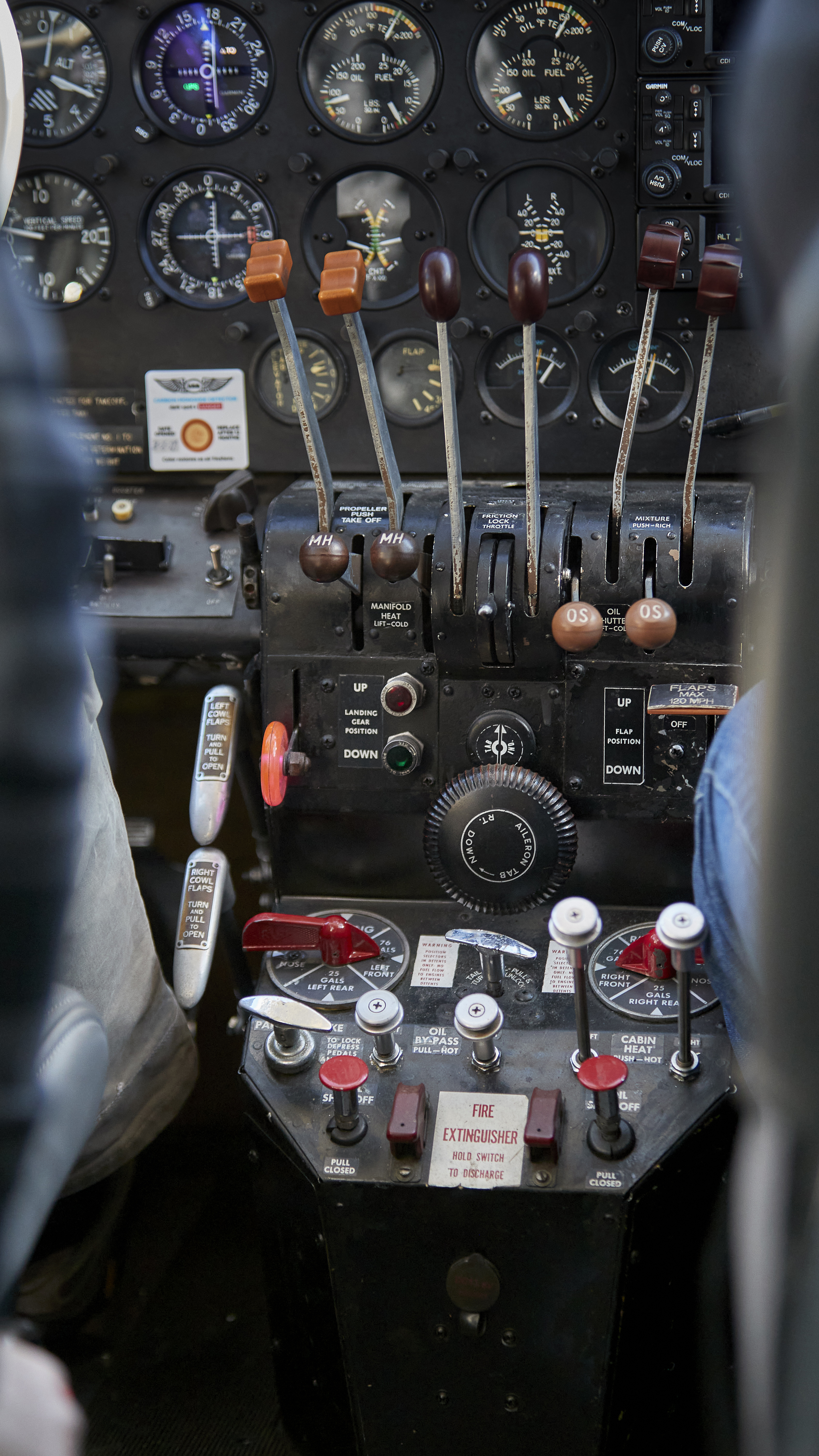 ...and many engine and propeller controls. I joined the ranks of seaplane pilots by losing my favorite pair of sunglasses in the water.