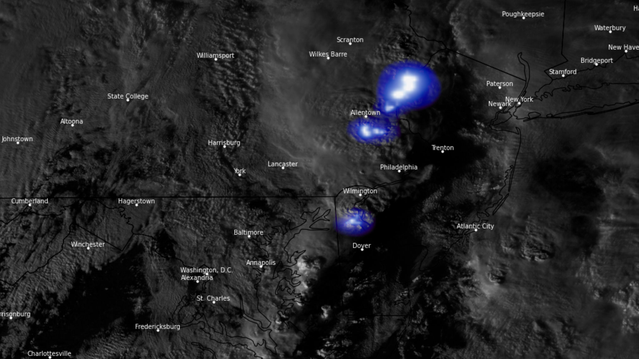 Lightning returns from thunderstorms, as seen from space. This system essentially was the last gasp of the warm season being overcome by a Canadian low that migrated from Manitoba.
