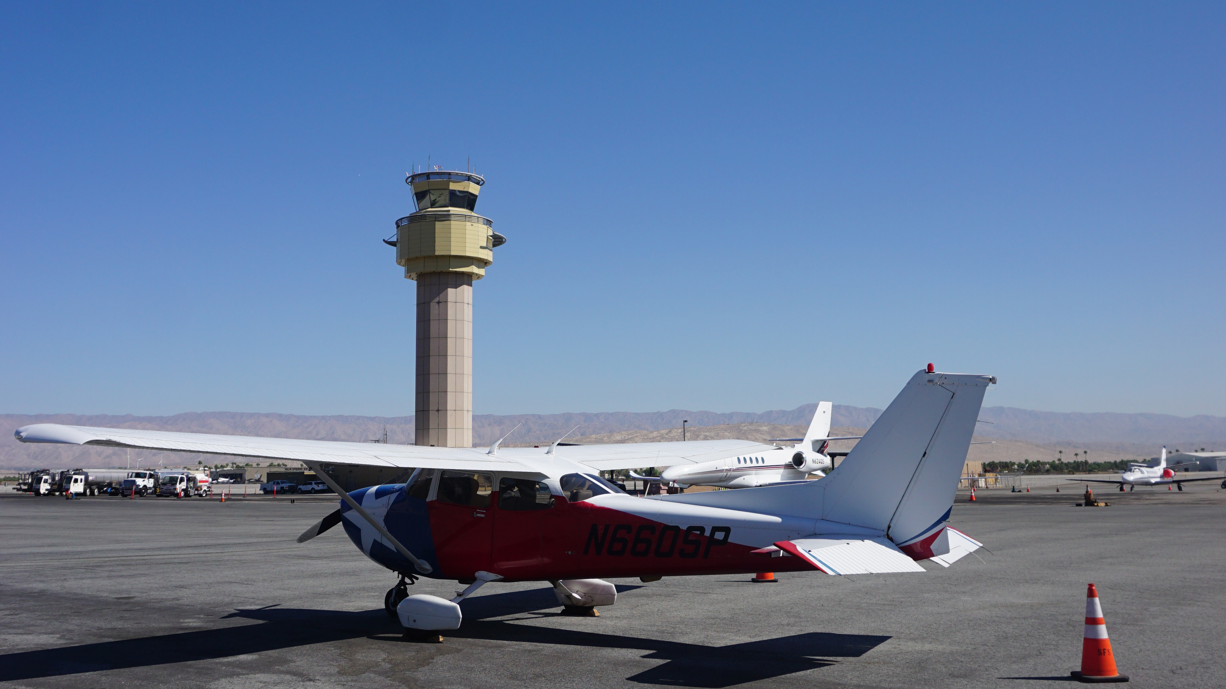 Parked for the night near the base of the Palm Springs tower.