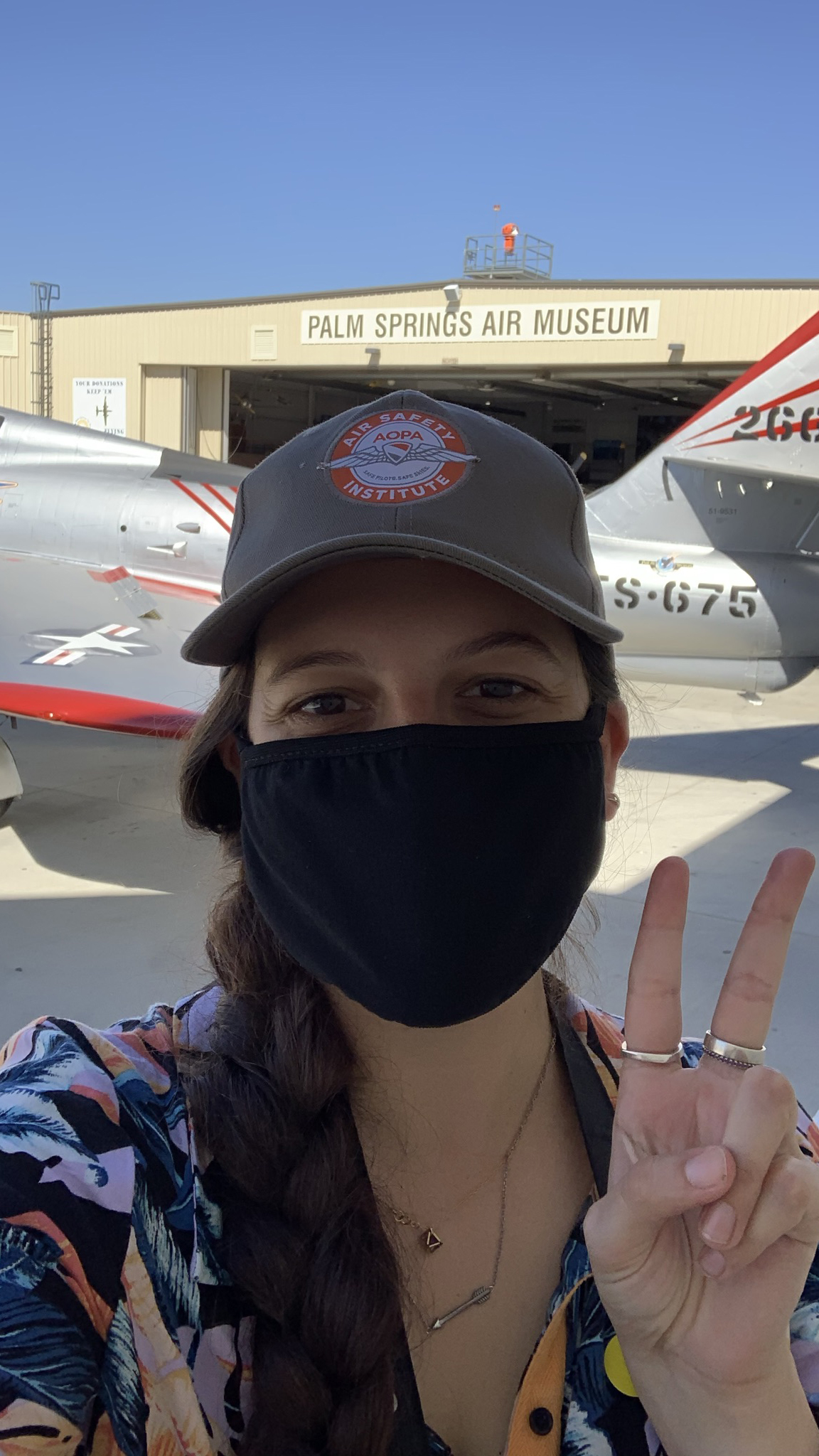 The author all masked up to enjoy the Palm Springs Air Museum
