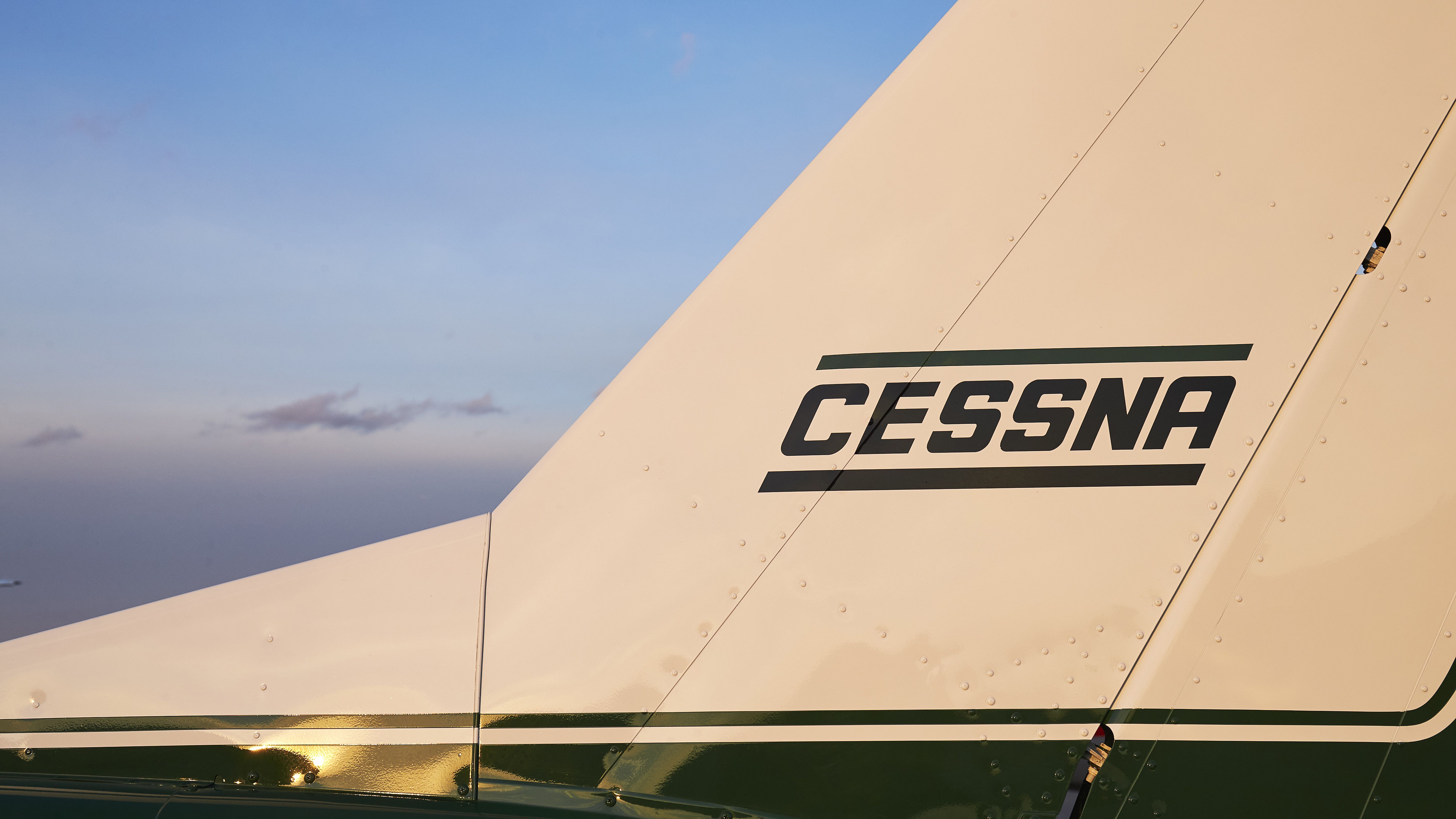 The Cessna logo did not escape Ozment’s keen attention to detail. The green stripe is painted, but the black stripe is vinyl. If the airplane were red, the stripe would be painted red.