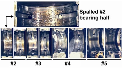 The enging shop tore down Frank’s engine and found one half of the number 2 main bearing exhibited serious spalling.