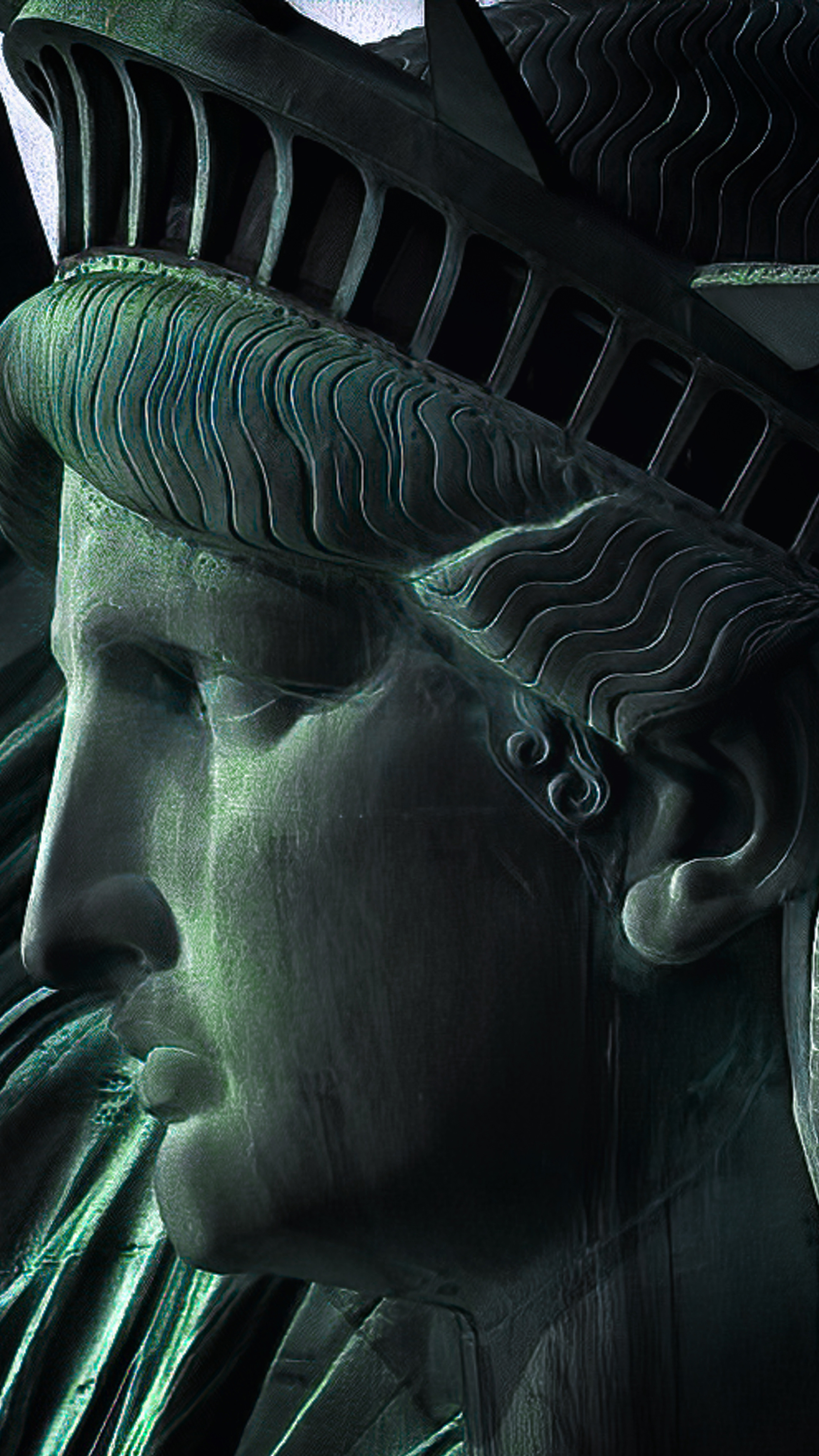 At this close range, you can see the detail in Liberty's hair, the hammered copper texture and the windows in her crown, and the riveting in her face and neck. Photography and quotes by Paul Seibert