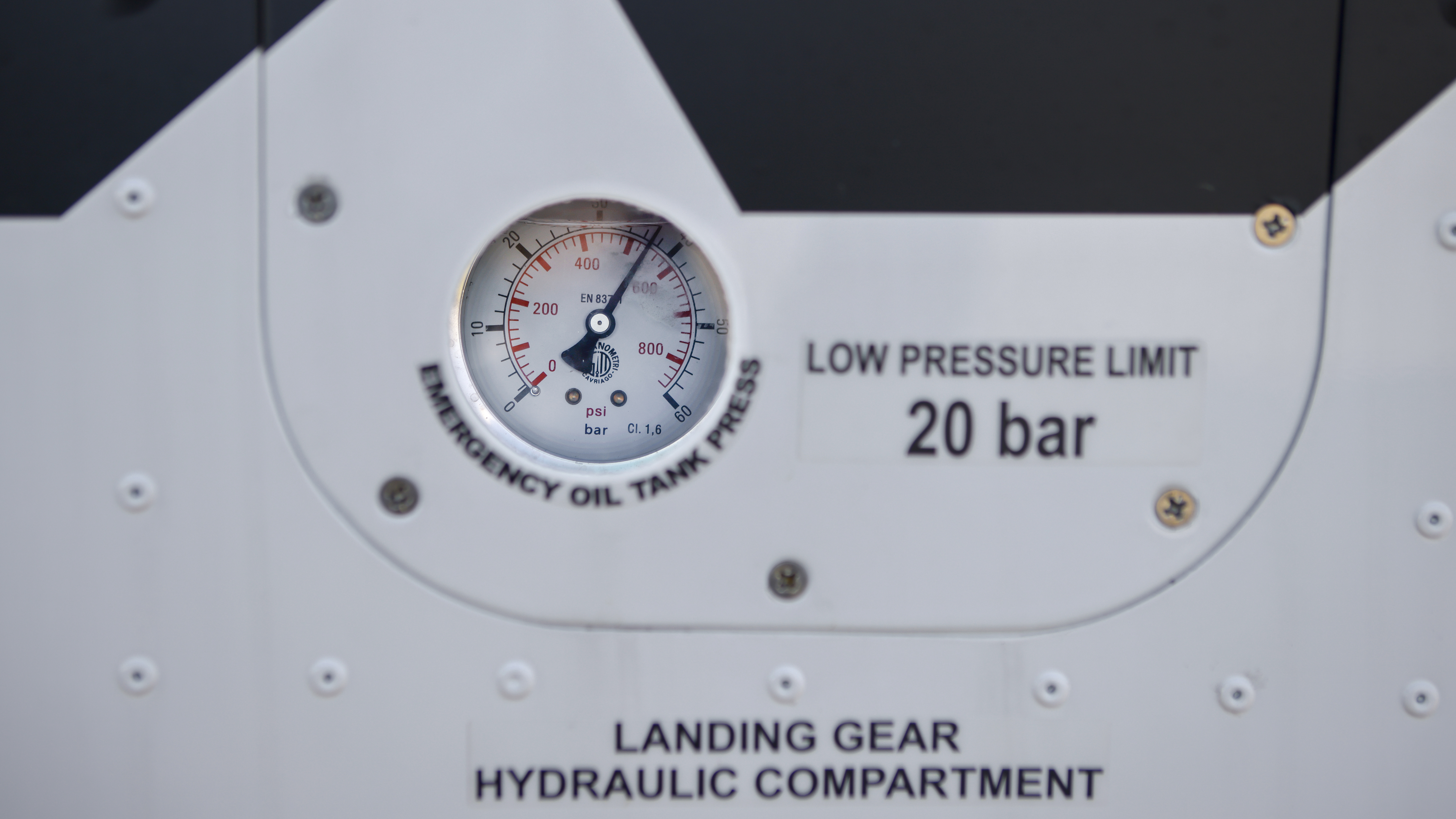 The landing hydraulic compartment must be checked for proper pressure as part of the preflight.