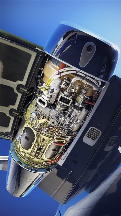 The Embraer Legacy 450 makes a speed record flight from Portland, ME to Farnborough, England. Shown is one of the the Honeywell HTF7500E dual FADEC engines that power the aircraft.Embraer Facility Melbourne Airport (MLB)Melbourne, FL USA