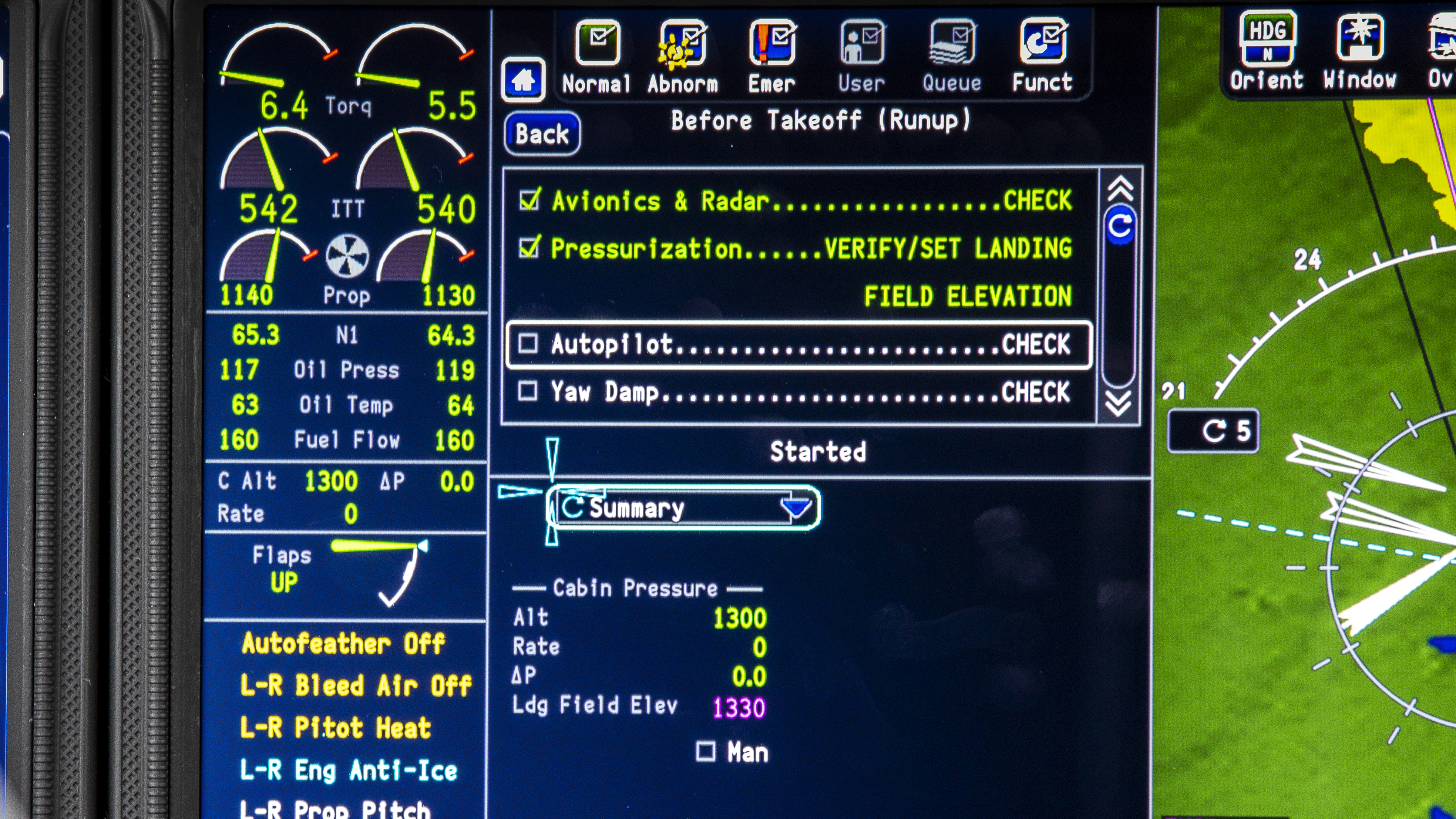 The old analog gauges are replaced with an automated pressurization system with cabin pressure information posted on the MFD.